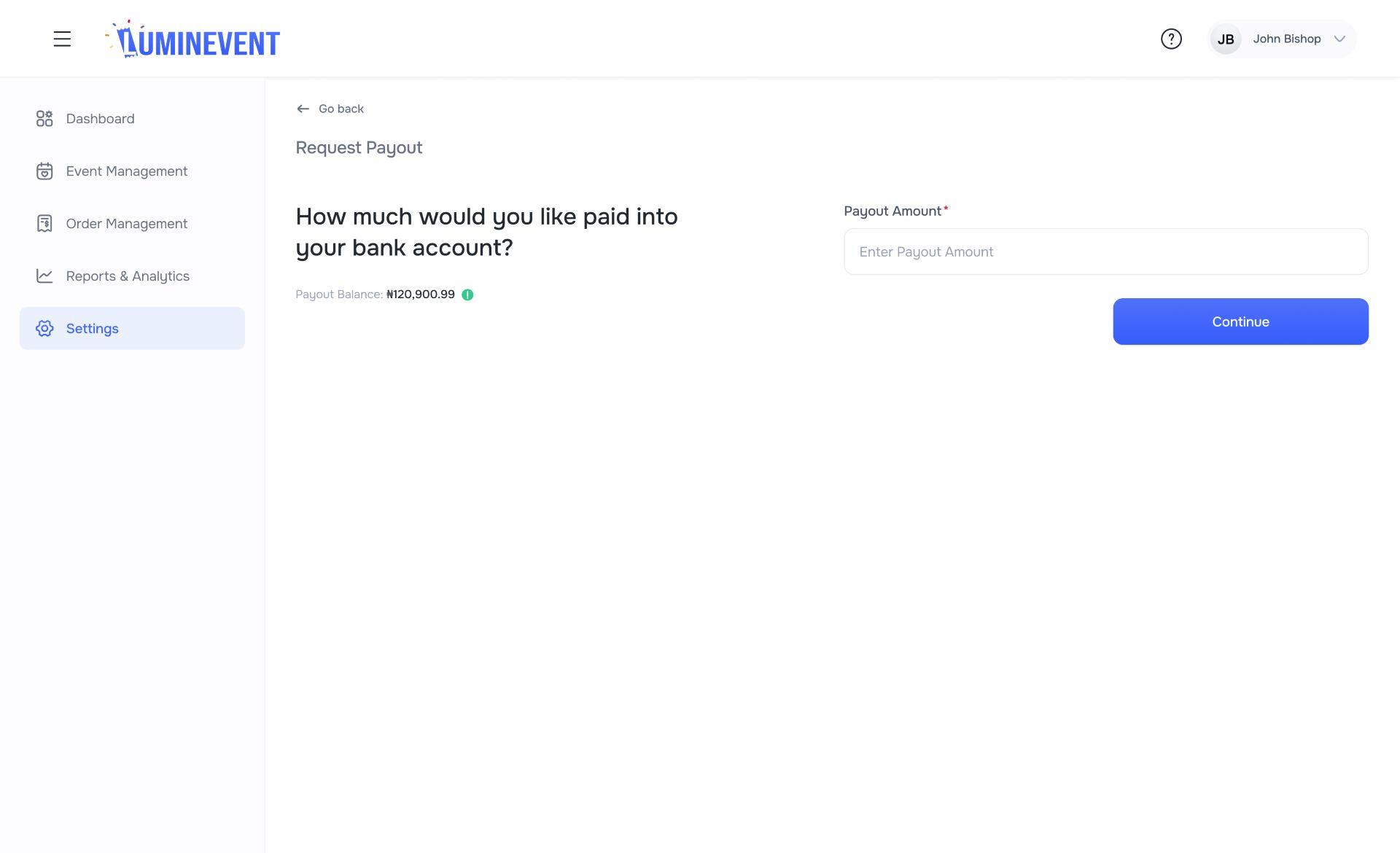 Luminevent request payout process
